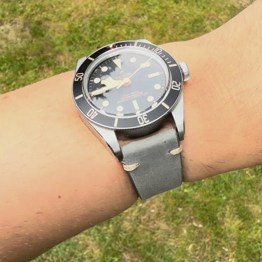 The Madrid: Stone Grey Vintage Full Grain Leather Watch Strap