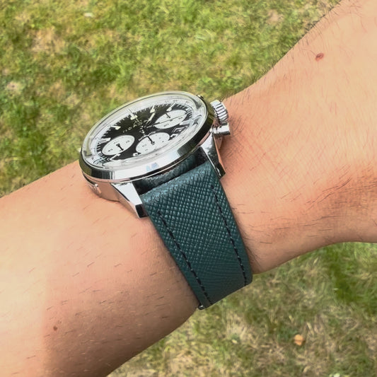 The Florence: Dark Teal Blue Saffiano Leather Watch Strap