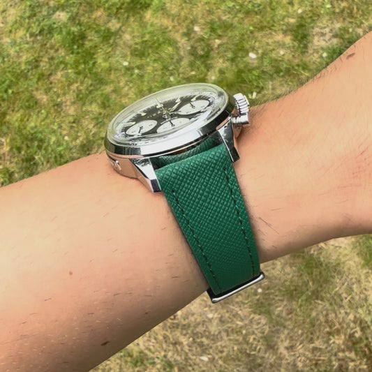 The Florence: Emerald Green Saffiano Leather Watch Strap