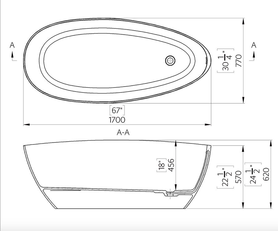 Soltar Freestanding Oval Stone Bath 1700